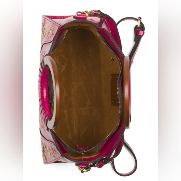 NWT Patricia Nash Lyon Tooled Leather Satchel, crossbody strap, Fuchsia Multi - Picture 6 of 10